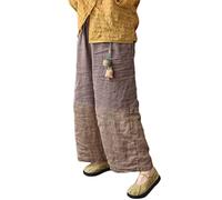 NFYM Damenhose aus Leinen, weites Bein, bauchfrei, Patchwork, elastische Taille, lässig, Sommer, Sonnenschutz, lockere dünne Hose, Kaffee, Einheitsgröße