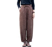 NFYM Damenhose gesteppt für den Winter, warm, dickes Baumwollleinen, legere Hose mit weitem Bein, elastische Taille, Tasche, schmale Hose, coffee, Einheitsgröße