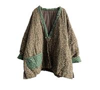 NFYM Damenjacke aus Baumwolle, gefüttert, Vintage-Druck, Blumenmuster, Baumwoll-Leinenmäntel, V-Ausschnitt, Frosch-Knöpfe, kurze Outwear, coffee, Einheitsgröße