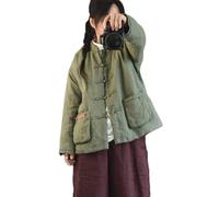 NFYM Dünne gesteppte Damen-Anzugjacke, Mantel, handgefertigt, chinesische Oberbekleidung mit Taschen, Grün , Einheitsgröße