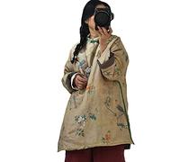 NFYM Frauen Vintage Gepolsterter Pullover Mäntel Floral Gedruckt Chinesischen Stil Kleidung Knopf Winter Dicke Warm Outwear, gelb, Einheitsgröße