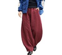 NFYM Gesteppte Hose für Damen, weites Bein, lockerer Winter, warm, gepolstert, Baumwoll-Leinen-Hose, Weinrot, Einheitsgröße