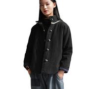 NFYM Gesteppte leichte Damenjacke, Stehkragen, Oberbekleidung, Baumwollleinen, gepolstert, chinesischer Stil, Tang-Anzug, Schwarz, Einheitsgröße