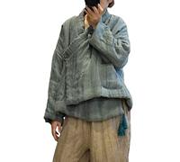 NFYM Hanfu/Hanten Baumwolljacke für Damen, Wickel-Vordermantel, hoch niedrig, unregelmäßig, Leinen, warm, gesteppt, kurze Outwear mit Quaste, Grün , Einheitsgröße