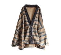 NFYM Lässige Jacken für Damen, Frühling, V-Ausschnitt, handgefertigt, Knopf, Baumwolle, Leinen, lockere kurze Outwear-Jacke, Blau, Einheitsgröße