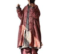 NFYM Langer Damen-Mantel aus Baumwollleinen, mit Knopfleiste, Vintage-Stil, Retro-Stil, mit Taschen, Rot/Ausflug, einfarbig (Getaway Solids), Einheitsgröße