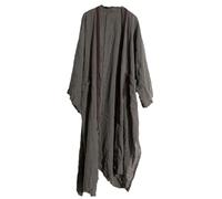 NFYM Langer Damen-Trenchcoat, leicht, 100 % Leinen, vorne offen, Patchwork, Hobo-Stil, lockere Staubwedeljacke, GRAU, Einheitsgröße