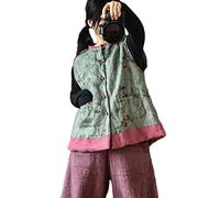 NFYM Leichte Steppjacke für Damen, Baumwoll-Leinen, bedruckt, Frühling und Herbst, Vintage, wattiert, Grün , Einheitsgröße