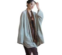 NFYM Leichte Strickjacke für Damen, locker, lässig, langärmelig, vorne offen, atmungsaktive Baumwolljacke mit Taschen, Graugrün, Einheitsgröße
