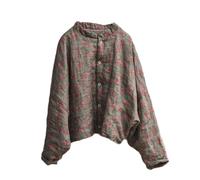 NFYM Ramie Damen-Herbstjacke, kurz, gesteppt, leicht, natürliche Kleidung, bedruckt, Vintage, Outwear, grün, One size