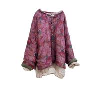 NFYM Ramie-Jacke im Vintage-Stil, Knopfleiste, Blumendruck, leicht, für Frühling und Herbst, Rosenrot, Einheitsgröße