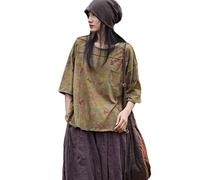 NFYM Sommer-Tops für Damen, Blumendruck, Bluse, kurzärmelig, Hi-Low-T-Shirt, lässig, bequem, Baumwolle, Grün / Gelb, Einheitsgröße