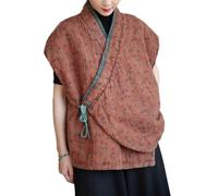 NFYM Traditionelle Steppweste für Damen, florales Muster, zum Binden vorne, leichte Baumwolle, gepolsterte Weste, Blume, bräunlich-gelb, Einheitsgre