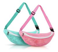 Ngbbby Muscheltasche für Kinder, 2 Stück, Netz-Strandtasche, Strandspielzeug mit Reißverschluss und verstellbarem Riemen, Muschel-Sammeltaille für Jungen und Mädchen, Sammeln