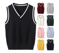ngen Mädchen Pullunder V Ausschnitt Strickweste Warme Gestrickte Weste Fleece Cardigan Strickwesten Ärmellos Gestrickte Pullover Schule Kleidung Schuluniform (Wine, 9-10 Years)
