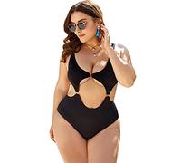 NHDY Einteiliger Badeanzug für Frauen Plus Größe, Sling Cutout Super Sexy Bikini, Damen Bauchsteuerung Swimwear,Black-4X-Large