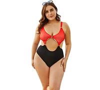 NHDY Einteiliger Badeanzug für Frauen Plus Größe, Sling Cutout Super Sexy Bikini, Damen Bauchsteuerung Swimwear,Red-XX-Large