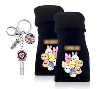 NHPY 1 Paar SK Strickhandschuhe, Stry Handschuhe Fingerlos, Kpop Schwarz Winter Gloves mit Enthält 1 A320-Schlüsselanhänger,geschenke für k-pop fans(D)