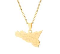 NHQZ Halskette mit Anhänger Karte Anhänger Halskette für Frauen Männer Edelstahl Personalisierte Minimalistische Ausgehöhlt Charme Italien Sizilien Karte Umriss Anhänger Halsketten Schmuck - Gold