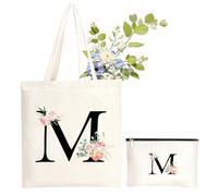 NHTJTHE Canvas Einkaufstasche mit Reißverschluss,Initialen Baumwolltasche personalisiert,Canvas Einkaufstasche Geschenk für Frauen Freundin Mama Oma zum Geburtstag-M