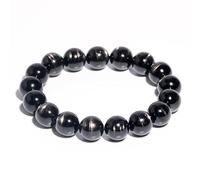 NIBHZ natürlicher Obsidian-Edelstein, glatt geschliffener Stein, Schwarze Farbe, Edelstein | Energie-Stretch-Armband, Heilungsarmband, handgefertigter Schmuck,B,16mm