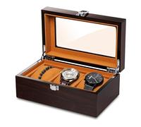 Niboow Uhrenbox 3 Uhren Holz Uhren Aufbewahrungsbox mit Glasdeckel, mit 3 Herausnehmbaren Uhrenhalter Uhrenschachtel, Display Lagerung Organizer Uhrenkasten, Uhrenkissen, Herren Mädchen Geschen