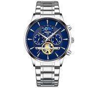 NIBOSI Armbanduhr, blaues Zifferblatt, Chronograph, Edelstahl-Armband, Geschenk, wasserdicht, Quarz, elegant, elegant, sportlich, lässig, luxuriös, modisch, silber / schwarz, Modern