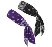 NiceYnn 2 x Sport-Stirnbänder mit Paisley-Muster, verstellbar, elastisch, Schweißband, rutschfest, Lauf-Kopfband, Fitness-Haarband für Ninja, Tennis, Fußball, Basketball, Fußball, Schwarz, Lila, 2