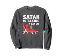 Nicht Heute Satan: Vacationing Devil Sips Cocktail Sweatshirt, Unisex für Erwachsene, Anthrazit Meliert, XXL