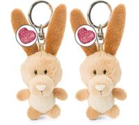 NICI 47538 Schlüsselanhänger brauner Hase Plüsch 7cm Herz Symbol, Braun/Beige (Packung mit 2)