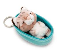 NICI Schlüsselanhänger Sleeping Pets Katze getigert 8cm in Körbchen - braun - Treuer-Begleiter für Rucksack oder Tasche, Schlüsselhalter für klein und Groß | 61608