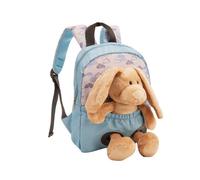 NICI Rucksack 21x26cm hellblau mit Plüschtier Hase 25cm - Abnehmbarer Pluschspielzeug Weich Flauschig, Kindergarten Rucksack mit Kuscheltier für Jungen und Mädchen - 61762