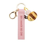 Schlüsselanhänger "Bin immer bei dir" Kunstlederband rosa 10cm mit Biene