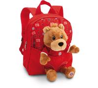 NICI Rucksack 21x26cm mit Kuscheltier Bär Berni 25cm FC BAYERN MÜNCHEN - rot - Abnehmbares, flauschiges Plüschtier, Kita- & Kindergarten- Rucksack mit NICI Kuscheltier für Jungen und Mädchen - 61617