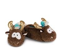 NICI Hauschuhe Rentier Reny Heart Gr. 38-41, L - Plüsch-Hauschuhe Kinder rutschfest - Warme Kuscheltier Hausschuhe Winter für Mädchen & Jungen - Tier-Schuhe mit Anti-Rutsch Sohle - Slippers - 44131