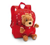 NICI Rucksack 21x26cm mit Kuscheltier Bär Berni 25cm FC BAYERN MÜNCHEN - rot - Abnehmbares, flauschiges Plüschtier, Kita- & Kindergarten- Rucksack mit NICI Kuscheltier für Jungen und Mädchen - 61617