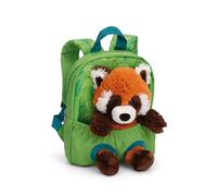 Rucksack mit Plüschtier 21x26cm Roter Panda 25cm - grün - Abnehmbarer Pluschspielzeug Weich Flauschig, Kindergartenrucksack mit Kuscheltier für Jungen und Mädchen | 61747
