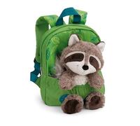 Rucksack mit Plüschtier 21x26cm Waschbär 25cm - grün - Abnehmbarer Pluschspielzeug Weich Flauschig, Kindergartenrucksack mit Kuscheltier für Jungen und Mädchen | 61745