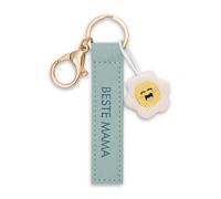 Schlüsselanhänger "Beste Mama" Kunstlederband türkis 10cm mit Blume