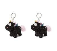 NICI Schlüsselanhänger Einhorn Rainbow Yin 10cm, Schwarz/Bunt (Packung mit 2)