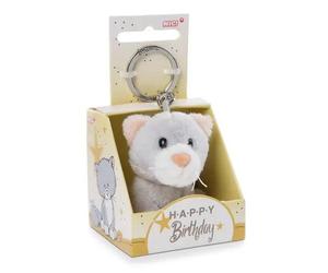 Nici - Schlüsselanhänger Katze Happy Birthday in Geschenkverpackung grau