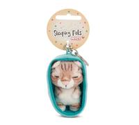 NICI Schlüsselanhänger Sleeping Pets Katze getigert 8cm in Körbchen - braun - Treuer-Begleiter für Rucksack oder Tasche, Schlüsselhalter für klein und Groß | 61608