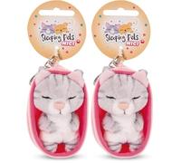 NICI Schlüsselanhänger Sleeping Pets Katze grau getigert 8cm (Packung mit 2)
