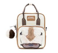 Nickelodeon Crossbody-Rucksack aus veganem Leder für Damen und Herren mit verstellbarem Riemen, Avatar Appa Furry Face und YIP! YIP! Text Debossed Tan