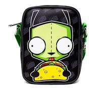 Nickelodeon Tasche, Crossbody, Invader Zim GIR Taco-Pose mit Taco-Druck, Schwarzgrau, veganes Leder, Schwarz, 8.25" x 6.5"