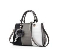 NICOLE & DORIS 2024 Neue Frauen Tasche Damen Leder Handtasche Mode Umhängetasche Mit Pompon abnehmbarem Schultergurt Handtasche Grau