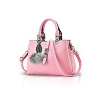 NICOLE & DORIS 2024 Neue Frauen Tasche Damen Leder Handtasche Mode Umhängetasche Mit Pompon abnehmbarem Schultergurt Handtasche Rosa