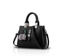 NICOLE & DORIS 2024 Neue Frauen tasche Damen Leder Handtasche Mode Umhängetasche Mit Pompon abnehmbarem Schultergurt handtasche Schwarz