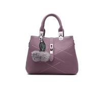 NICOLE & DORIS 2024 Neue Frauen Tasche Damen Leder Handtasche Mode Umhängetasche Mit Pompon abnehmbarem Schultergurt Handtasche Dunkelviolett