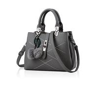Nicole & Doris 2024 Neue Frauen Tasche Damen Leder Handtasche Mode Umhängetasche Mit Pompon abnehmbarem Schultergurt Handtasche Grau